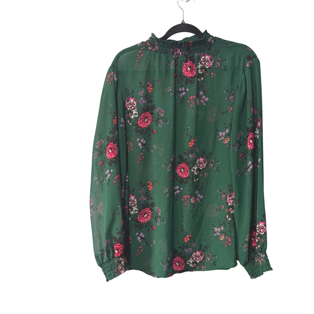Torrid Green Floral Smocked‎ Mock Neck Chiffon Blouse Long Sleeve Womens 1 1X